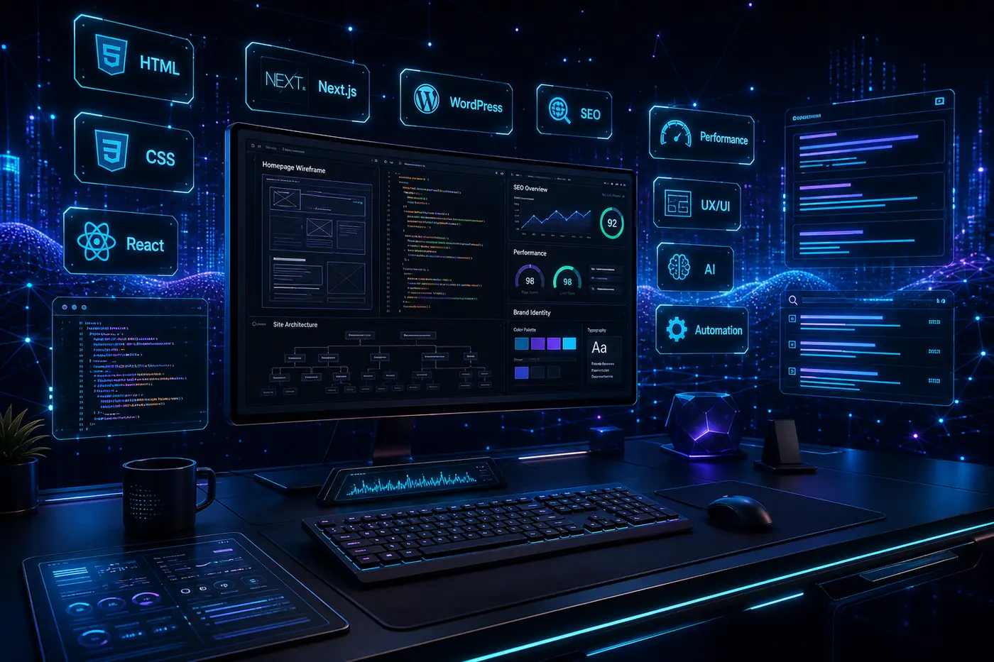 Criação de sites com identidade visual, SEO técnico e performance — projeto digital MagicPage