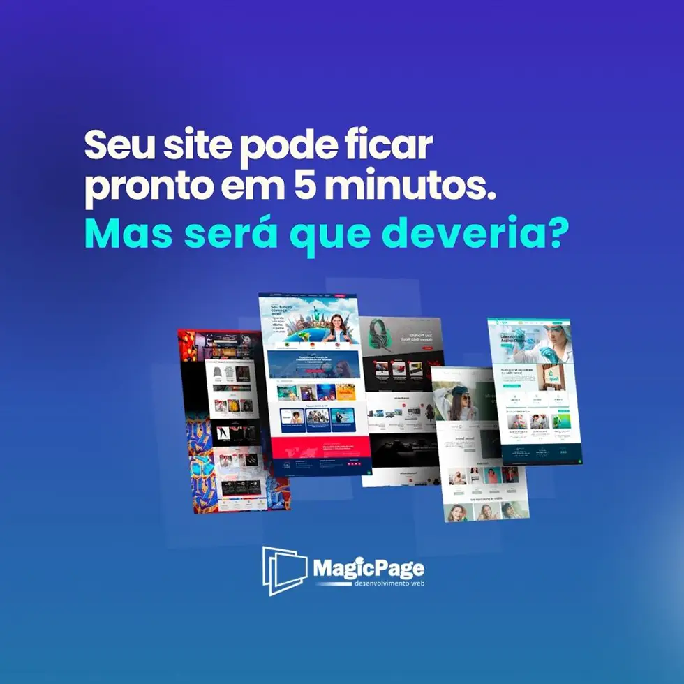 Montagem visual: site MagicPage em notebook e celular — criar rápido é possível, mas o projeto digital precisa de estratégia