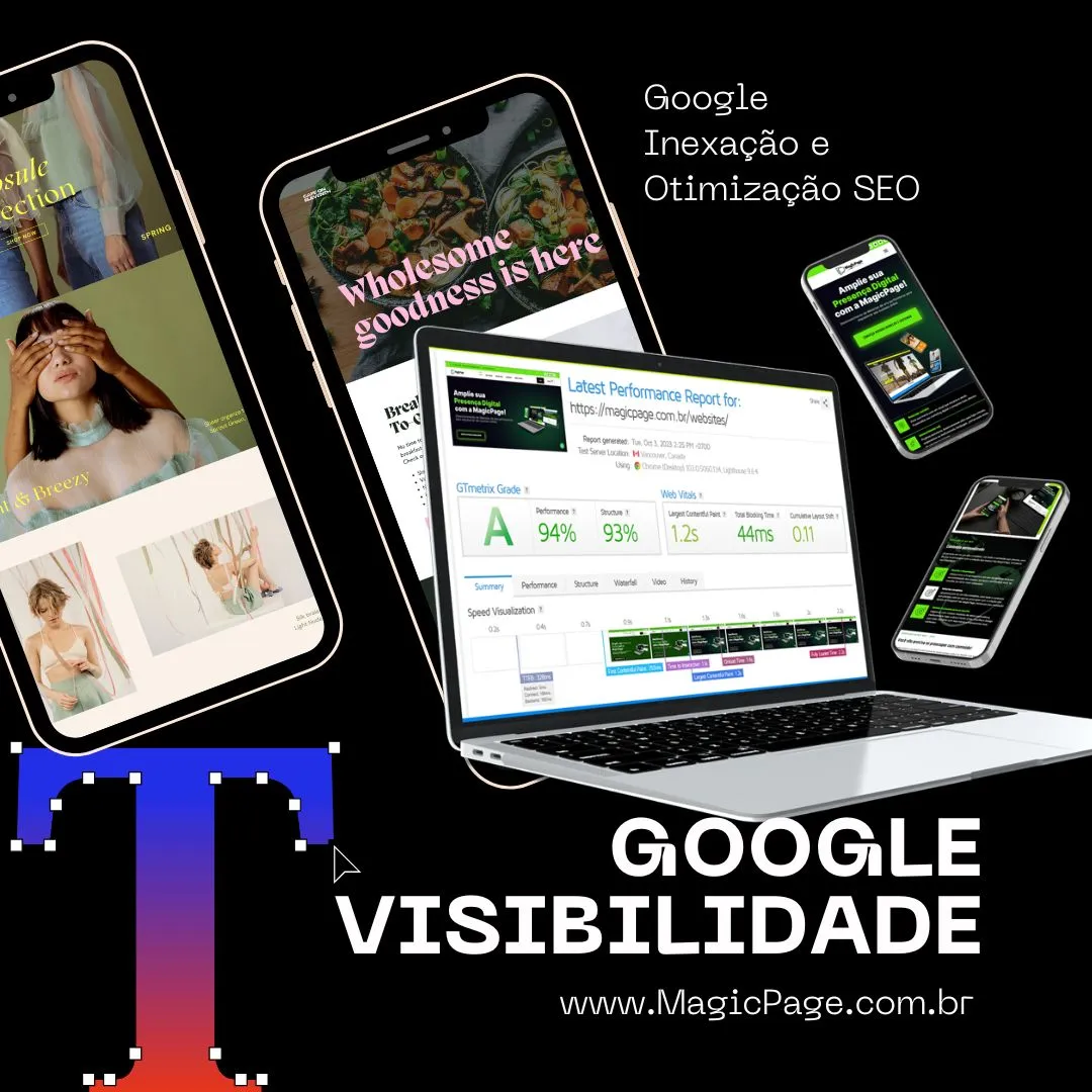 Ilustração sobre visibilidade orgânica e SEO: site no ar que precisa ser encontrado nas pesquisas do Google — MagicPage Ilustração sobre visibilidade orgânica e SEO: site no ar que precisa ser encontrado nas pesquisas do Google — MagicPage